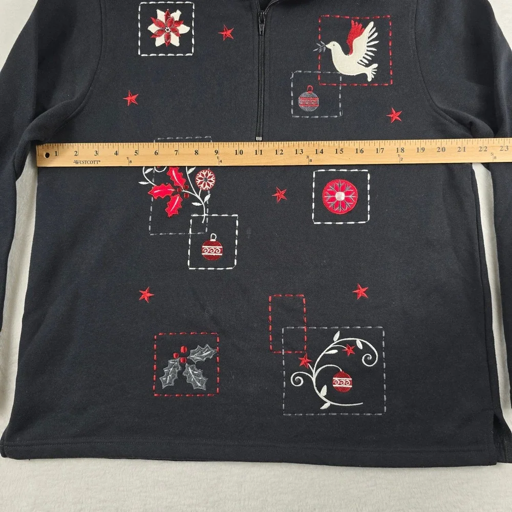 Shenanigans‎ Womens Large Embroidered Christmas Quarter Zip Pullover Sweater